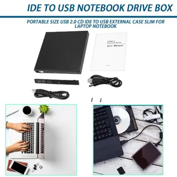 Portatīvo USB 2.0, DVD CD / DVD-Rom ar IDE Ārējie Gadījumā Slim for Laptop Notebook Black Ārējais Cietais Disks Disks Kameras 1