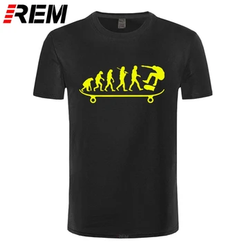 REM Vasaras Cilvēka Evolūciju Skeitborda Druka T Kreklu Streetwear Forši Vīrieši Skate Dāvanu Drēbes Kokvilnas O-veida Kakla Jauniešu T-Krekli 1