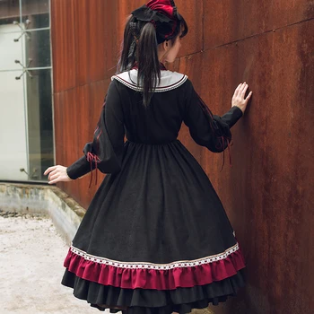 Salds lolita kleita vintage tiesa stāvēt puff piedurknēm augsta vidukļa gudrs drukāšanas viktorijas kleita kawaii meitene gothic lolita op loli