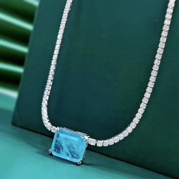 Shipei 925 Sterling Silver 10*12 MM Emerald Izveidota Moissanite Dārgakmens Kāzu Puse, Kulons, Kaklarota Sievietēm Smalkas Rotaslietas 1