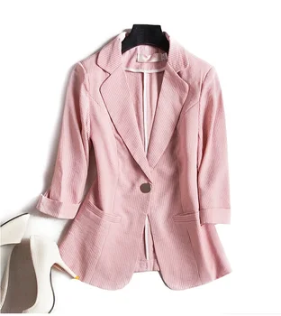 Sieviešu Svītru uzvalks jaka vasaras jaunā modes stila Slim septiņu punktu piedurknēm biroja dāmas ikdienas tērps īsais Vienu pogu žakete 1