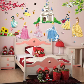 Snow white princess pils sienas uzlīmes meiteņu guļamistabu dekorēšanai diy cartoon movie sienas mākslas uzlīmēm, mājas dekors bērniem dāvanu 1