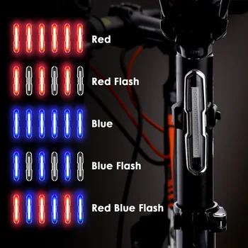 Velosipēds Astes Gaismas Ultra Spilgti Velosipēds Gaismas USB Uzlādējams LED Velosipēda Aizmugurējās Gaismas 5 Gaismas Režīmā priekšējie Lukturi ar Sarkans + Zils 1