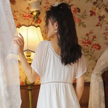 Viktorijas Kokvilnas Nakts Kleita Sievietēm Pasaku Baltu Mežģīņu Acu Piedurknēm Peignoir Ilgi Drēbes Princess Sleepwear Vintage Romantiska Naktskrekls 1