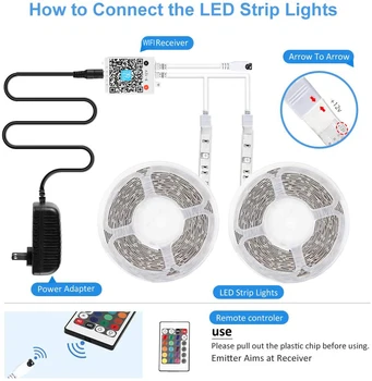 WIFI LED Lentes RGB 5050 5M Nav Ūdensnecaurlaidīga Elastīga Lente Lentes Smart WIFI Tālrunis Kontroles Darba W/ Alexa, Google Home 12V Adapteri 1