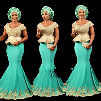 Zaļā Krāsā Ar Zelta Sirēna Āfrikas Peplum Garas Kleitas Fāzēm Pērles Nigērija Oficiāli Vakara Puse Kleitas Plus Lieluma 2022 1