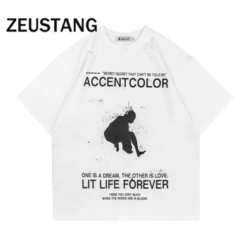 Zeustang Vīriešu Modes Harajuku T Krekls Streetwear Vēstuli Izdrukāt Tshirts O Kakla Pavasara Vasaras Hip Hop Īsām Piedurknēm Tees Augšu