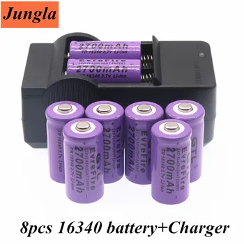 16340 baterija CR123A 16340 akumulatora 2700mah 3.7 V litija jonu akumulators + 16340 lādētāju 2