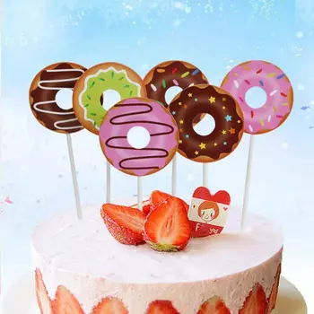 6Pcs Krāsains Cake Toppers Donut Cupcake Toppers Baby Dušas 1st Birthday Party Kūka Apdare kāzu svinības Piegādēm 2