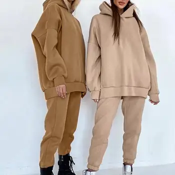Divas Gabals, kas Gadījuma Vilnas Tracksuit Sieviešu Ziemas 2020 Sieviešu Komplekti Lielgabarīta Kapuci garām Piedurknēm pelēkā vārna Sporta Bikses Dāma Uzvalks 2