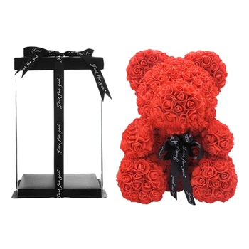 DIY 25 Cm Teddy Bear Roze Ar Kasti Mākslīgā PE Ziedu Lācis Rožu Valentīna Dienā Draudzene, Sievietes, Sievas, Mātes Diena Dāvanas 2