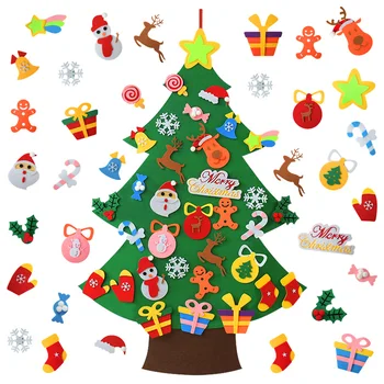 DIY Jūtama Ziemassvētku Eglīte ar Rotājumiem Bērniem Jaunā Gada Dāvanu Rotaļlietas Ziemassvētku Puse Sienas Karājas Apdare, Mājas Navidad 2021 2