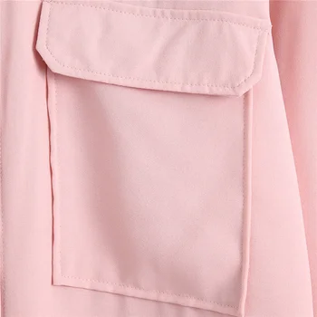 Elegants cieta rozā sieviešu blūze vasarā ir 2021. Kabatas modes ikdienas krekls dāma, Atloks, streetwear taisni sieviešu blūze 2