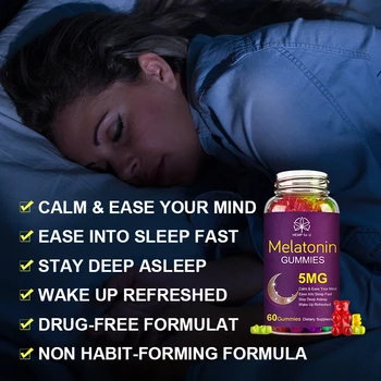 HFU 5Mg Melatonīna Gummies Veselības Pektīns Izdomājums Trauksme, Stress Atvieglojums Palīdzēt Miega B6 Vitamīns Efektīva Miega Atpūtas Uzkodas 10PCS 2