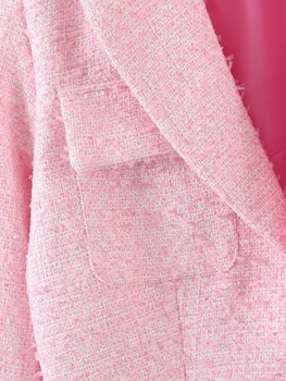 Ir 2021. Rudens Ziemas Rozā Izšūšanas Tvīda Raibs Žakete Draugs Sievietes Kontrasta krāsu žakete Modes Femme 2