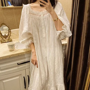 Japāņu Istabā Valkā Mežģīņu Kleitu lolita Balto Sieviešu Royal Retro Sleepwear Nightgowns Vasarā, Rudenī Nighty Dāmām Valkāt Nakts 2
