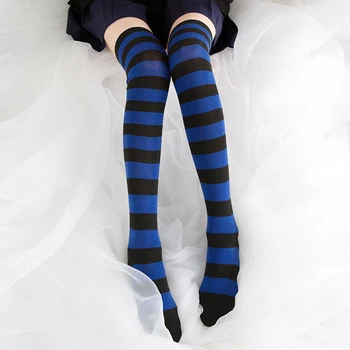 Japāņu stila Gudrs Harajuku Stils, Svītras Zeķes līdz Celim Zeķes Cute Zils Un Balts Jauktas Krāsas Zeķes līdz Celim Zeķes HOLD-UPS, 2