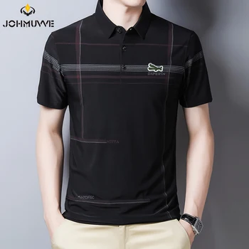 JOHMUVVE02 Jaunu Modes Polo Krekls Vīriešu Tīras Kokvilnas Atloks Kucēns Izšūti T-krekls Oficiālu Biroja Ikdienas Biznesa Īsām Piedurknēm 2