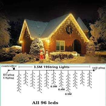 LED Brīvdienu Pasaku Vītnes Ziemassvētku Aizkaru Lāsteku Stīgu Gaismas Ūdensizturīgs 3.5 M Krituma 0.3-0.5 M Apdare, Āra Kāzu Puse 2