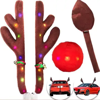 Led Gaismas Aizrautīgs Briežu Ragi Ziemassvētku Automašīnu Dekorēšana Sarkanā Aļņa Ragu Mirdzēt Cristmas Auto Rotājumi Automobiļu Ziemeļbriežu Apgaismojums 2