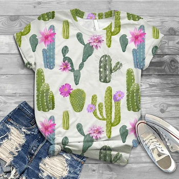 Lielgabarīta Jaunu Digitālo 3D Kaktuss Iespiesti Sieviešu T-Krekls O Apkakli, Īsām Piedurknēm Grafiskais Topi Vasaras Harajuku TShirt 2
