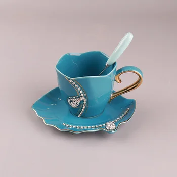 Personalizētu Luksusa Dāvanas, Ķīna Kafijas Tasi Iestatīt Papildu Diamante Tējas Krūzes Keramikas Pāris Porcelāna Tases 2