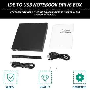 Portatīvo USB 2.0, DVD CD / DVD-Rom ar IDE Ārējie Gadījumā Slim for Laptop Notebook Black Ārējais Cietais Disks Disks Kameras 2