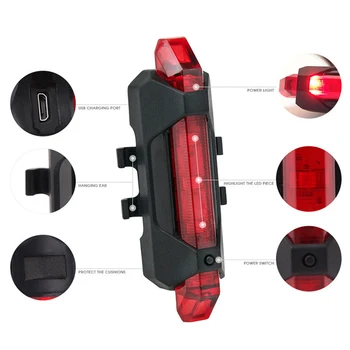 Portatīvo USB Lādējamu Bike Velosipēdu Piederumi Zibspuldzes gaismas LED Asti Aizmugurē Drošības Brīdinājums Velo Gaismas Taillight Lampas 2
