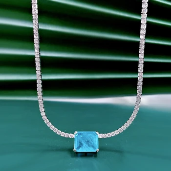 Shipei 925 Sterling Silver 10*12 MM Emerald Izveidota Moissanite Dārgakmens Kāzu Puse, Kulons, Kaklarota Sievietēm Smalkas Rotaslietas 2