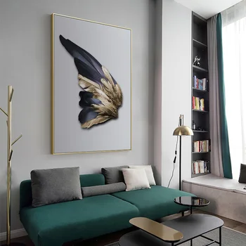 Ziemeļvalstu dekoru spalvas kanvas glezna balts plakāts un izdrukāt unikālas mūsdienu zelta spārniem sienas mākslas dzīvojamā istaba guļamistaba eju 2